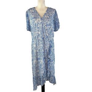 Stella & Julie Dress Plus size 20W Blue White Mesh Floral Ruffle Wedding Church